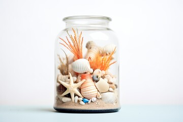 Fototapeta na wymiar seashells decoration in a beach-theme terrarium