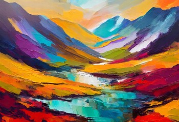 Vibrant Mountain Valley: Majestic Landscape Art Print - Nature's Panoramic Beauty in High-Quality Fine Art Photography for Wall Decor, Tranquil Outdoor Adventures, and Eco-Friendly Home Spaces. Captur - obrazy, fototapety, plakaty