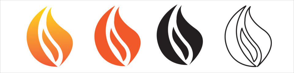 Flames icons. Flame silhouettes isolated in white background. Black firing icons, warning symbols set of 4 different catagory. Burning vector eps 10.
