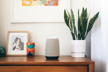 voice-controlled smart speaker placed in a room