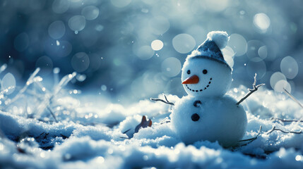 Obraz premium Snowman standing in snow. Perfect for winter-themed designs and holiday greetings