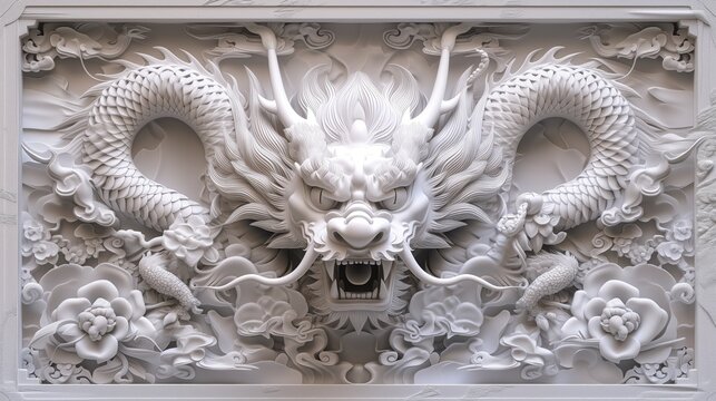 Chinese dragons stone carved, Carving designs onto stone.