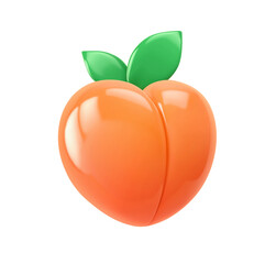 Heart shaped peach isolated on white. Emoji icon. Clipping path included