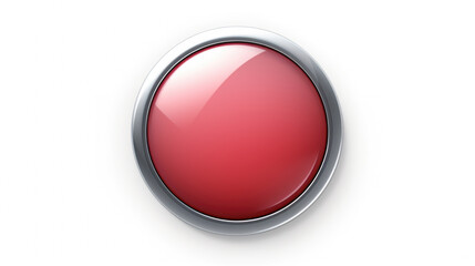 Red button on white surface with silver frame. Suitable for technology, business, or design concepts