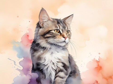 Cat watercolor | watercolor cat | cat art | feline art | animal painting | pet portrait | cute cat | domestic cat | fluffy cat | orange cat | tabby cat | black cat | white cat | gray cat | playful cat