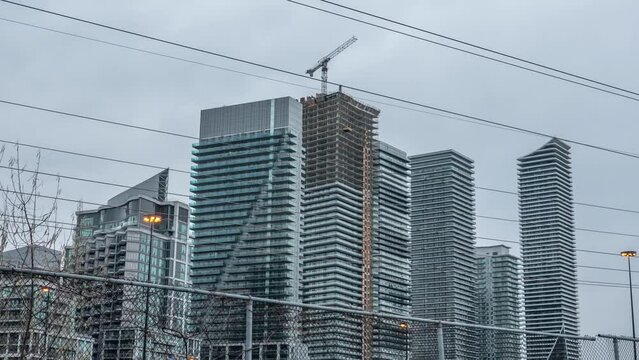 Construction And Highrise Condos At Parklawn In Toronto, Timelapse
