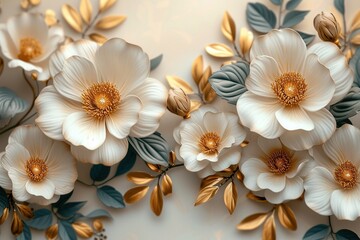 Obraz na płótnie Canvas Card with white and gold flowers.