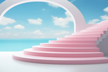 Set of stairs leading up to ocean. Perfect for travel or vacation themes