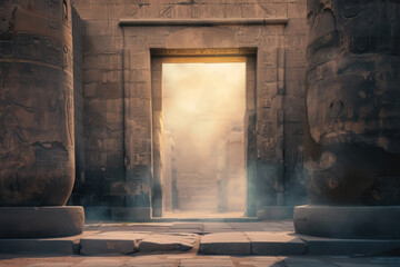 A mystical portal in the Ancient egypt Temple leading to another dimension, Egyptian fantasy scenery.  Gateway to Another Dimension