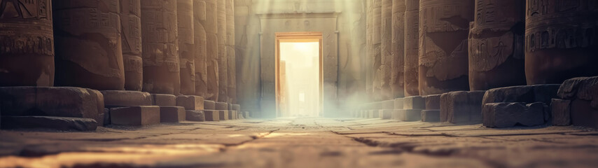 A mystical portal in the Ancient egypt Temple leading to another dimension, Egyptian fantasy scenery.  Gateway to Another Dimension - obrazy, fototapety, plakaty