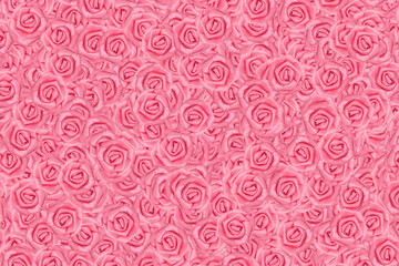Silk rose flowers. Satin fabric flower pattern. Valentines day decoration. Material rose. Pink rose...
