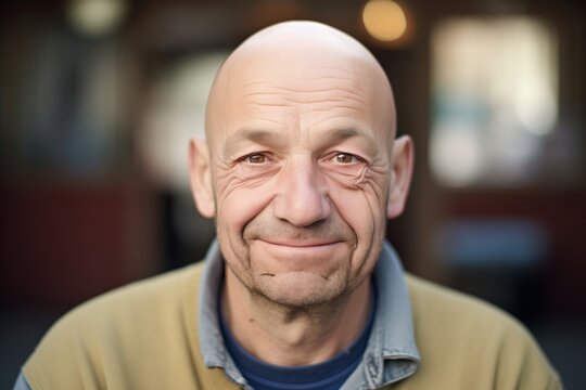 man with a noticeable bald patch, engaging with camera
