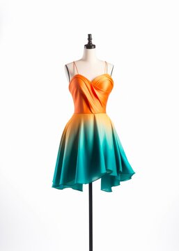 Colored gradient dress on a mannequin on white background.