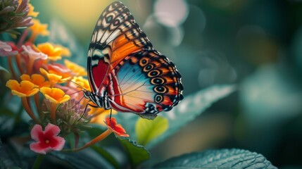 Close-Up Shot of Butterfly perched on Sunlit Flower Petal AI Generated.