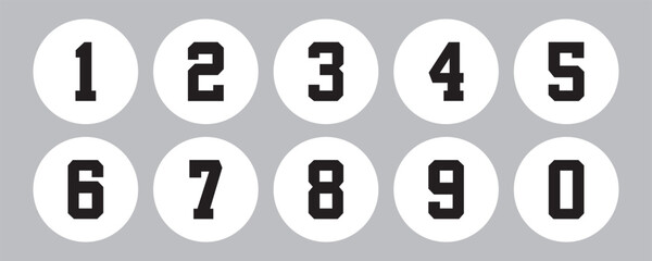  Numbers form zero to nine  set of ten, number flat design. Simple round numbers symbol set in eps10.