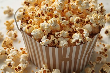 popcorn popping in striped cardboard bucket professional advertising food photography
