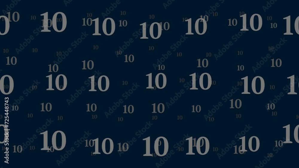 Poster number ten symbols float horizontally from left to right. parallax fly effect. floating symbols are 