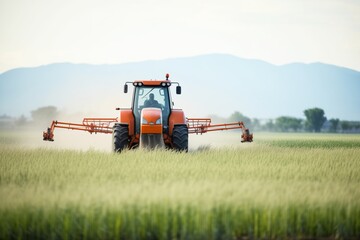 Obraz premium a tractor with a sprayer wetting hay field