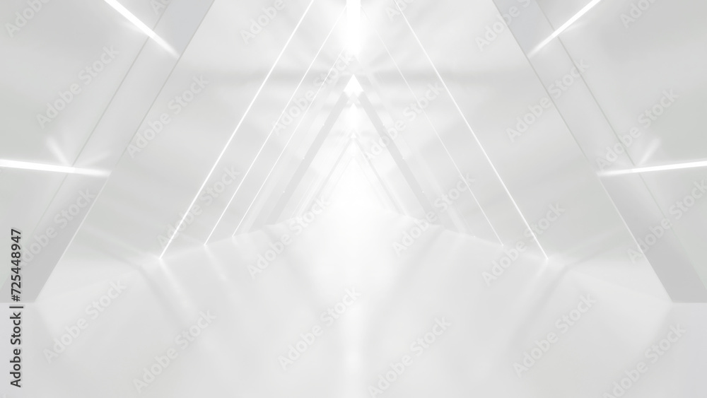 Aufkleber abstract white futuristic triangle tunnel architecture, loop animation.