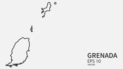 Vector line map of Grenada. Vector design isolated on white background.	
