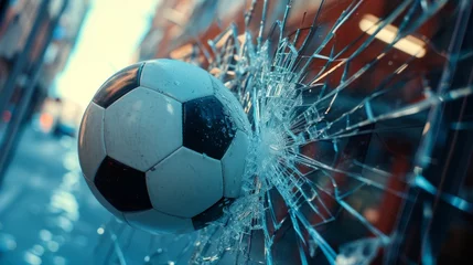 Foto op Aluminium A soccer ball smashed a shop window. © IULIIA