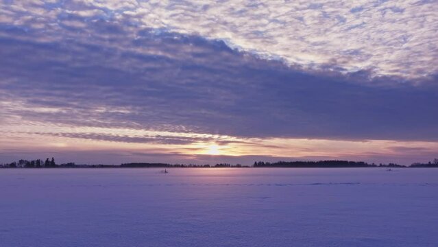 Beatiful foggy sunset in the field