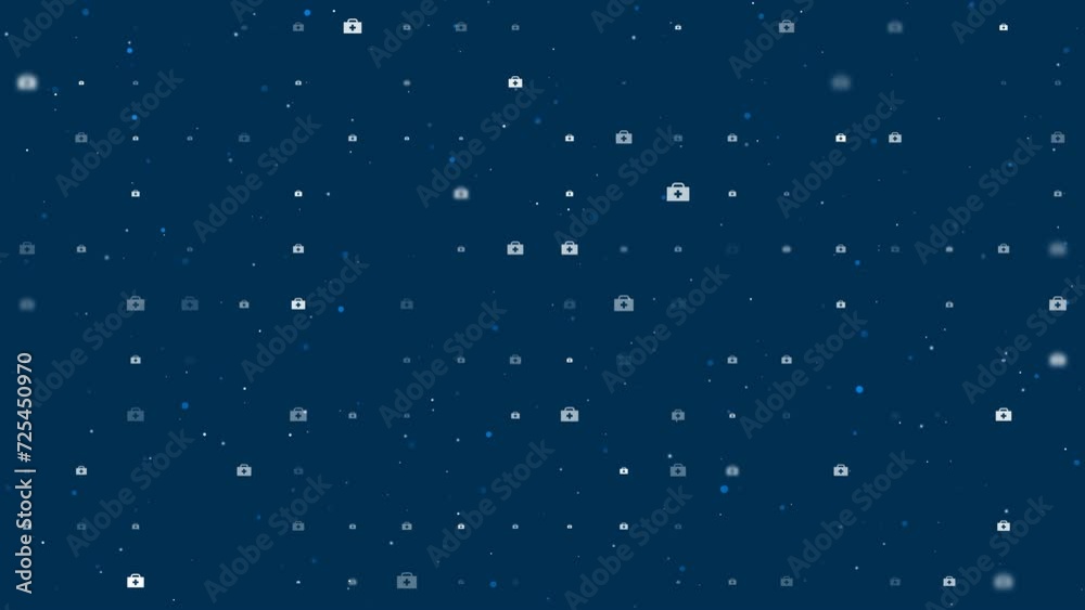 Poster template animation of evenly spaced first aid symbols of different sizes and opacity. animation of t
