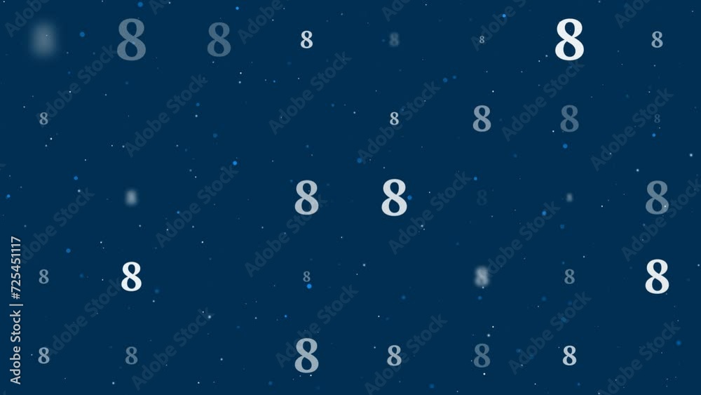 Poster template animation of evenly spaced number eight symbols of different sizes and opacity. animation o