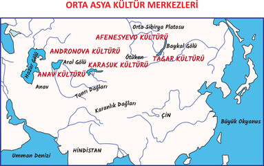 Historical map showing the cultural centers of Central Asia.