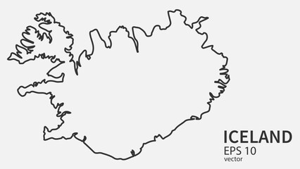 Vector line map of Iceland. Vector design isolated on white background.	
