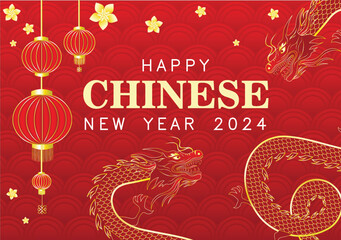 Fototapeta premium Vector Pamphlet Pamflet Chinese New Year Celebration Lunar Dragon Design 2024