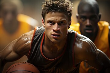 Mature basketball player at the outdoor basketball court holding basketball ball