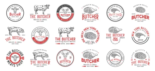 Fotobehang Butchery logo templates vintage bundle. Butchery shop logo ornament vector design elements set. Emblem of Butcher meat shop collection © Blackbunny