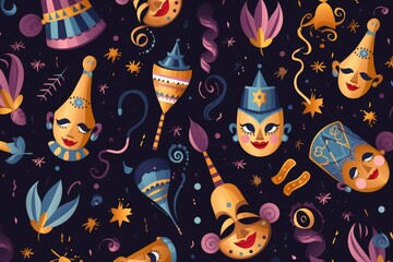 Enchanting Carnival Extravaganza - Seamless Festive Illustration Generative AI