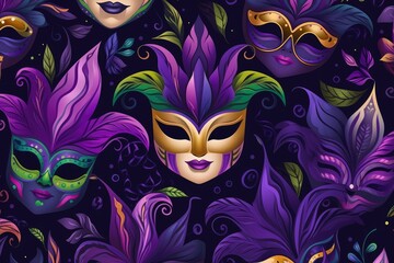Enchanted Eve: A Tapestry of Mardi Gras Masks and Festive Flair Generative AI - obrazy, fototapety, plakaty