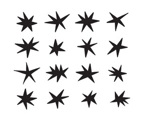 Abstract stars icon set. Hand drawn doodle vector illustration.