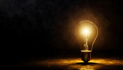 One of Lightbulb glowing in dark area with copy space for creative thinking, problem solving solution.