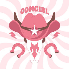 Cowgirl composition in hand drawn style