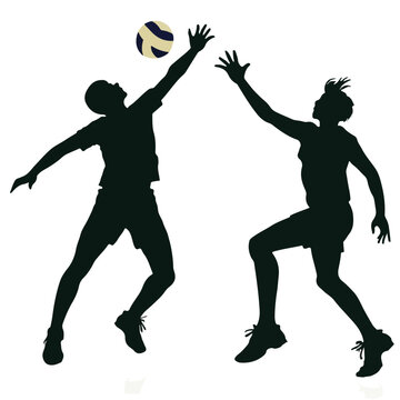 set of volleyball players silhouettes , volleyball players silhouettes , group of volleyball players silhouettes , volleyball silhouettes .