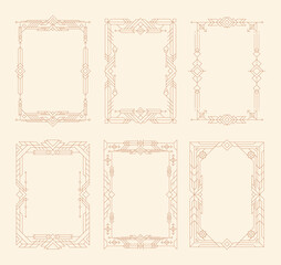 Flat linear rectangular frame set collection with ornaments and geometric shapes