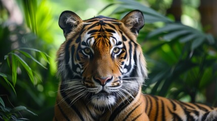 Captivating Close-up of Regal Tiger in Green Jungle AI Generated.