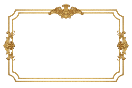 Gold vintage frames and Floral ornamenton transparent Background .