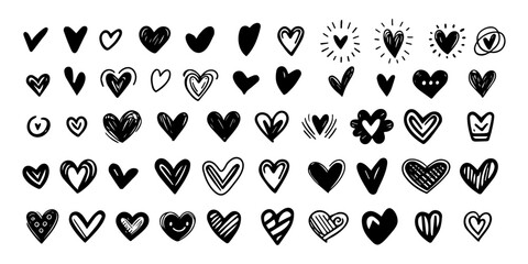 Set of abstract hand drawn scribble doodles hearts
