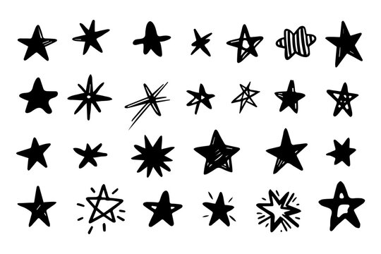 Set of abstract scribble doodles stars