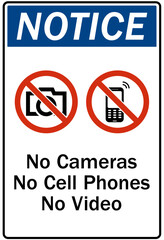 No camera sign no camera, no cell phones, no video