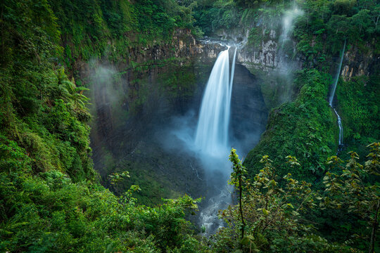 Aerial view of Coban Sriti waterfall, Pronojiwo, Lumajang, East Java, Indonesia