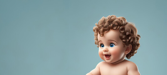 Fototapeta premium portrait of a cute smiling toddler or baby girl looking to the camera, blonde hair, smiling, plain studio background