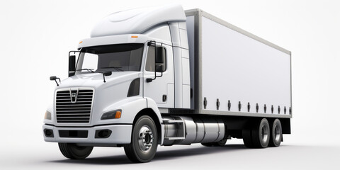 White truck on white uniform background. Cargo and shipment concept. Generative AI