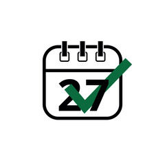 Flat calendar icon marking a specific day with checklist, day 27.