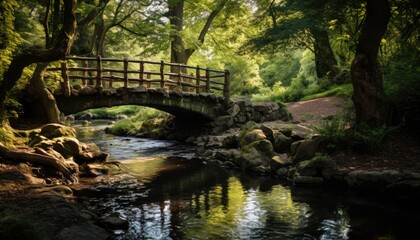 Fototapeta na wymiar A Bridge Over a Small Stream in a Forest